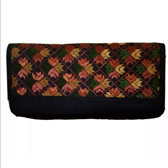 Fab India Handbags - Fab India- Embroidered Black Silk Clutch Bag. NWOT